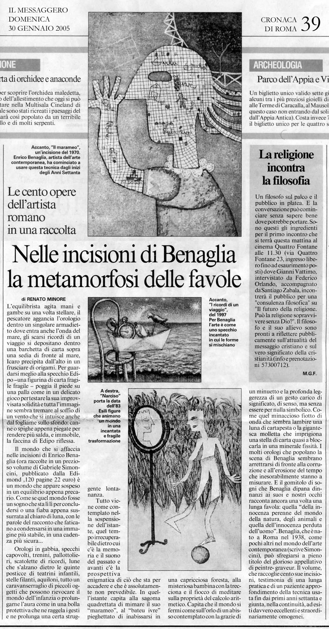20050130 Nelle incisioni di Benaglia la metamorfosi delle favole di Renato Minore (il Messaggero)